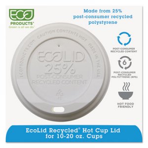 Eco-Products ECOEPHL16WR EcoLid 25% Recy Content Hot Cup Lid, White, F/10-20oz, 100/PK, 10 PK/CT