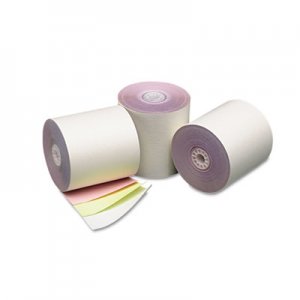 PM Company 07638 Three Ply Cash Register/POS Rolls, 3" x 70 ft., White/Canary/Pink, 50/Carton
