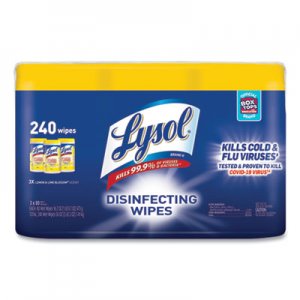 LYSOL Brand RAC84251PK Disinfecting Wipes, 7 x 7.25, Lemon and Lime Blossom, 80 Wipes/Canister, 3 Canisters/Pack