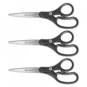 Westcott ACM15585 KleenEarth Basic Plastic Handle Scissors, 8" Long, 3.25" Cut Length, Black Straight Handles, 3/Pack