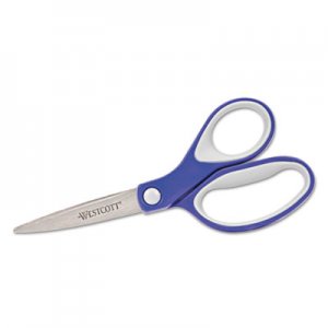 Westcott ACM15553 KleenEarth Soft Handle Scissors, Pointed Tip, 7" Long, 2.25" Cut Length, Blue/Gray Straight Handle