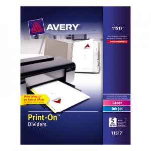 Avery 11517 Customizable Print-On Dividers, Letter, 5-Tabs/Set, 25 Sets/Pack