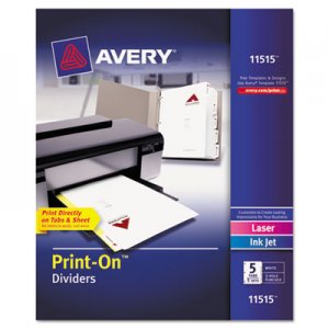 Avery 11515 Customizable Print-On Dividers, 5-Tab, Letter, 5 Sets