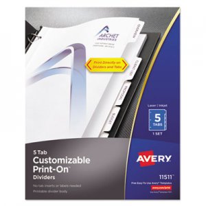 Avery AVE11511 Customizable Print-On Dividers, 5-Tab, Letter