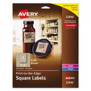 Avery 22846 Square Labels, 2 x 2, Kraft Brown, 300/Pack