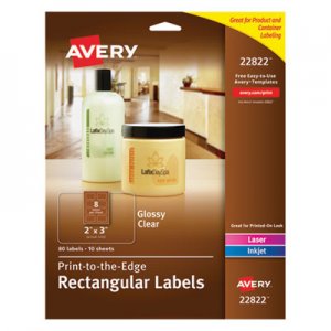 Avery 22822 Rectangle Print-to-the-Edge Labels, 2 x 3, Clear, 80/Pack