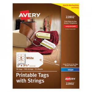 Avery 22802 Printable Tags with Strings, 2 x 3 1/2, White, 96/Pack