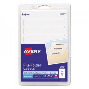 Avery AVE5230 Removable File Folder Labels with Sure Feed Technology, 0.66 x 3.44, White, 7/Sheet, 36 Sheets