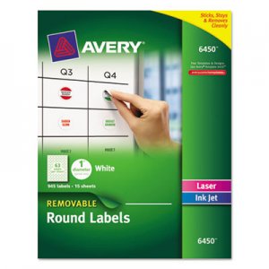 Avery 6450 Removable Multi-Use Labels, 1" dia, White, 945/Pack