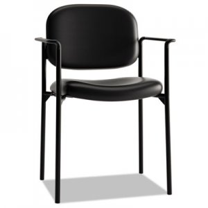 basyx VL616SB11 VL616 Series Stacking Guest Chair with Arms, Black Leather
