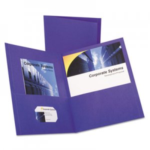 Oxford 57514 Twin-Pocket Portfolio, Embossed Leather Grain Paper, Purple, 25/Box