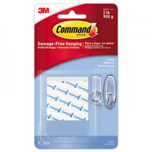 Command MMM17021CLRES Refill Strips, Removable, Holds Up to 2 lbs, 0.63 x 1.75, Clear, 9/Pack