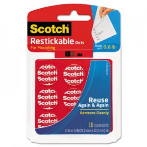 Scotch R105 Restickable Mounting Tabs, 7/8 x 7/8, Clear, 18/Pack