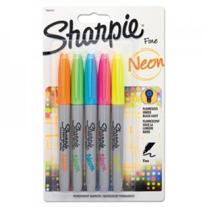 Sharpie 1860443 Neon Permanent Markers, Assorted, 5/Pack