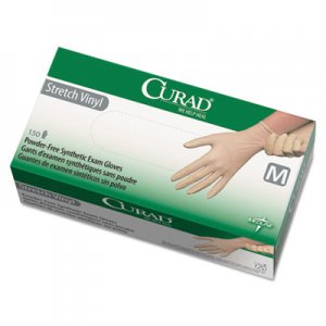 Curad 6CUR9225 Stretch Vinyl Exam Gloves, Powder-Free, Medium, 150/Box