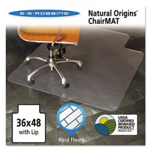 ES Robbins 143002 Natural Origins Chair Mat With Lip For Hard Floors, 36 x 48, Clear