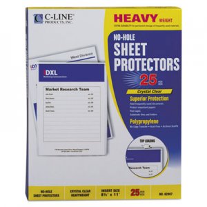 C-Line 62907 Top-Load No-Hole Polypropylene Sheet Protector, Heavyweight, Clear, 2", 25/Box