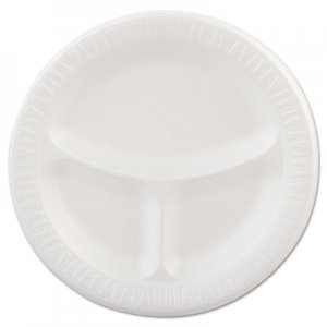 Dart DCC9CPWQR Laminated Foam Plates, 9" dia, White, Round, 3 Compartments, 125/Pk, 4 Pks/Ct