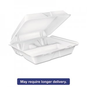 Dart 90HT3R Large Foam Carryout, Food Container, 3-Compartment, White, 9-2/5x9x3