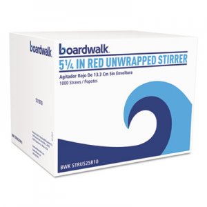 Boardwalk BWKSTRU525R10 Single-Tube Stir-Straws, 5 1/4", Red, 1000/Pack, 10/Carton