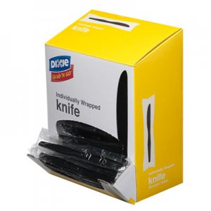 Dixie DXEKM5W540 Grab N Go Wrapped Cutlery, Knives, Black, 90/Box, 6 Box/Carton