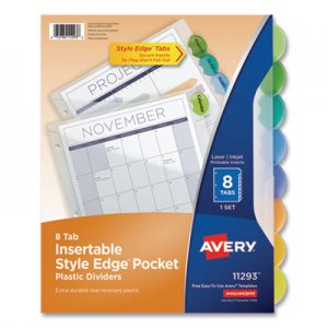 Avery AVE11293 Insertable Style Edge Tab Plastic 1-Pocket Dividers, 8-Tab, 11.25 x 9.25, Translucent, 1 Set
