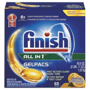 FINISH 81181CT Dish Detergent Gelpacs, Orange Scent, 60/BX, 4 BX/CT