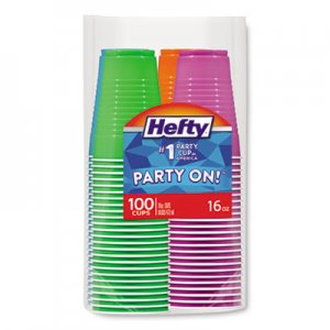 Hefty RFPC21637CT Easy Grip Disposable Plastic Party Cups, 16 oz, Assorted, 100/Pack, 4Pk/Carton