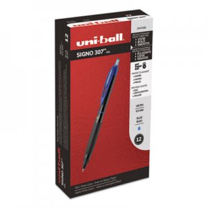 Uni-Ball UBC1947088 307 Retractable Gel Pen, Micro 0.5 mm, Blue Ink, Black Barrel, Dozen