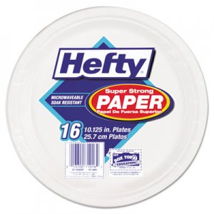 Hefty RFPD71016 Super Strong Paper Dinnerware, 10 1/8" Plate, Bagasse, 16/Pack, 12 Packs/Carton