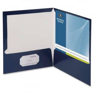 Business Source 44430 Two-Pocket Folders with Business Card Holder