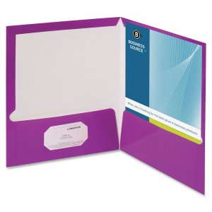 Business Source 44429 Two-Pocket Folders with Business Card Holder