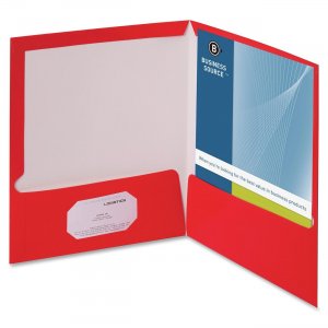 Business Source 44426 Two-Pocket Folders with Business Card Holder