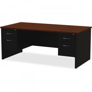 Lorell 79139 Walnut Laminate Comm. Steel Desk Series