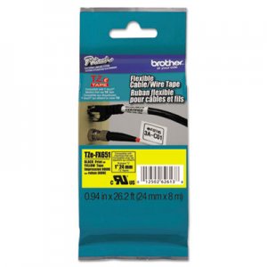 Brother P-Touch BRTTZEFX651 TZe Flexible Tape Cartridge for P-Touch Labelers, 0.94" x 26.2 ft, Black on