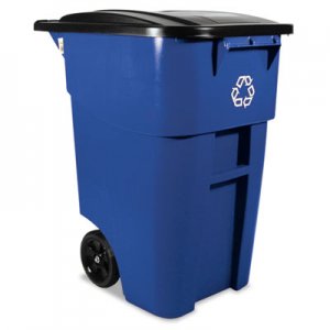 Rubbermaid Commercial RCP9W2773BLU Brute Recycling Rollout Container, Square, 50 gal, Blue