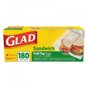 Glad CLO60771 Fold-Top Sandwich Bags, 6.5" x 5.5", Clear, 180/Box, 12 Boxes/Carton
