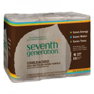 Seventh Generation SEV13737PK Natural Unbleached 100% Recycled Paper Kitchen Towel Rolls, 11 x 9, 120 SH/RL, 6 RL/PK