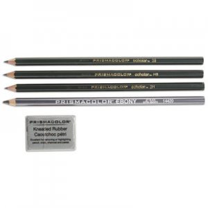 Prismacolor SAN2502 Scholar Graphite Pencil Set, 2 mm, Assorted Lead Hardness Ratings, Black Lead, Dark Green Barrel, 4/Set