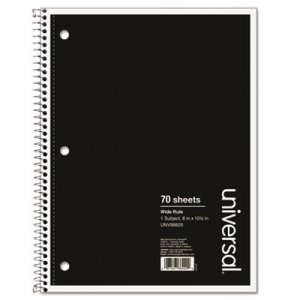 Universal UNV66620 Wirebound Notebook, 1 Subject, Wide/Legal Rule, Black Cover, 10.5 x 8, 70 Sheets