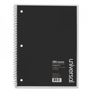 Universal UNV66500 Wirebound Notebook, 4 Subjects, Medium/College Rule, Black Cover, 11 x 8.5, 200 Sheets