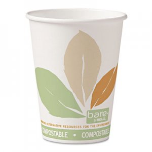 Dart SCC412PLNJ7234 Bare by Solo Eco-Forward PLA Paper Hot Cups, 12oz,Leaf Design,50/Bag,20 Bags/Ct