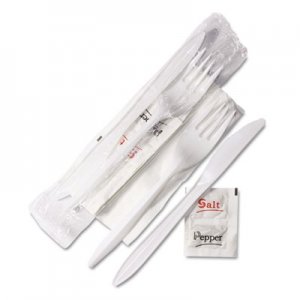 GEN GEN5KITMW Wrapped Cutlery Kit, 6 1/4", Fork/Knife/Napkin/Salt/Pepper, White, 500/Carton