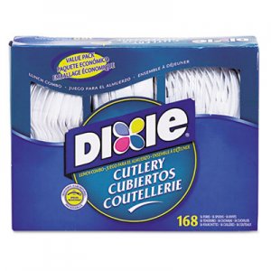 Dixie DXECM168CT Combo Pack, Tray/White Plastic Utensils, 56 Forks, 56 Knives, 56 Spoons, 6 Packs