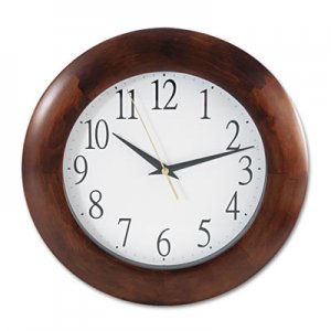 Universal UNV10414 Round Wood Wall Clock, 12.75" Overall Diameter, Cherry Case, 1 AA (sold separately)