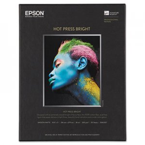 Epson EPSS042327 Hot Press Bright Fine Art Paper, 8-1/2 x 11, Bright White, 25 Sheets