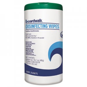 Boardwalk BWK454W75 Disinfecting Wipes, 8 x 7, Fresh Scent, 75/Canister, 6 Canisters/Carton