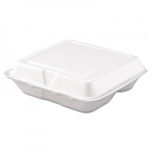 Dart DCC80HT3R Carryout Food Container, Foam, 3-Comp, White, 8 x 7 1/2 x 2 3/10, 200/Carton