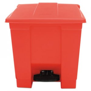 Rubbermaid Commercial RCP6143RED Indoor Utility Step-On Waste Container, Square, Plastic, 8 gal, Red