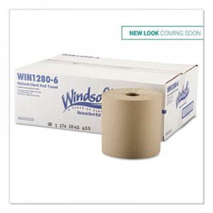 Windsoft WIN12806 Hardwound Roll Towels, 8" x 800 ft, Natural, 6 Rolls/Carton